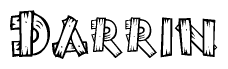 The image contains the name Darrin written in a decorative, stylized font with a hand-drawn appearance. The lines are made up of what appears to be planks of wood, which are nailed together