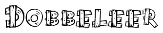 The image contains the name Dobbeleer written in a decorative, stylized font with a hand-drawn appearance. The lines are made up of what appears to be planks of wood, which are nailed together