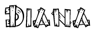 The image contains the name Diana written in a decorative, stylized font with a hand-drawn appearance. The lines are made up of what appears to be planks of wood, which are nailed together