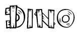 The clipart image shows the name Dino stylized to look like it is constructed out of separate wooden planks or boards, with each letter having wood grain and plank-like details.