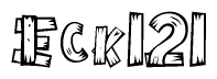 The clipart image shows the name Eck121 stylized to look like it is constructed out of separate wooden planks or boards, with each letter having wood grain and plank-like details.