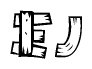 The image contains the name Ej written in a decorative, stylized font with a hand-drawn appearance. The lines are made up of what appears to be planks of wood, which are nailed together