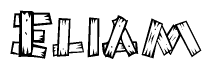 The clipart image shows the name Eliam stylized to look as if it has been constructed out of wooden planks or logs. Each letter is designed to resemble pieces of wood.