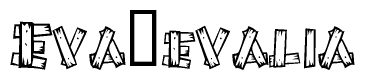 The image contains the name Eva evalia written in a decorative, stylized font with a hand-drawn appearance. The lines are made up of what appears to be planks of wood, which are nailed together