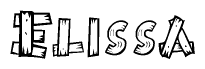 The clipart image shows the name Elissa stylized to look as if it has been constructed out of wooden planks or logs. Each letter is designed to resemble pieces of wood.