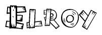 The image contains the name Elroy written in a decorative, stylized font with a hand-drawn appearance. The lines are made up of what appears to be planks of wood, which are nailed together