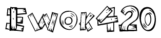 The clipart image shows the name Ewok420 stylized to look like it is constructed out of separate wooden planks or boards, with each letter having wood grain and plank-like details.