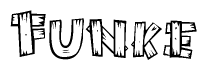 The clipart image shows the name Funke stylized to look like it is constructed out of separate wooden planks or boards, with each letter having wood grain and plank-like details.