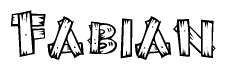 The image contains the name Fabian written in a decorative, stylized font with a hand-drawn appearance. The lines are made up of what appears to be planks of wood, which are nailed together