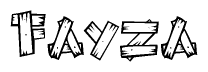 The image contains the name Fayza written in a decorative, stylized font with a hand-drawn appearance. The lines are made up of what appears to be planks of wood, which are nailed together
