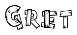 The image contains the name Gret written in a decorative, stylized font with a hand-drawn appearance. The lines are made up of what appears to be planks of wood, which are nailed together