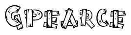 The image contains the name Gpearce written in a decorative, stylized font with a hand-drawn appearance. The lines are made up of what appears to be planks of wood, which are nailed together