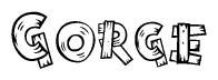 The image contains the name Gorge written in a decorative, stylized font with a hand-drawn appearance. The lines are made up of what appears to be planks of wood, which are nailed together