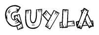 The image contains the name Guyla written in a decorative, stylized font with a hand-drawn appearance. The lines are made up of what appears to be planks of wood, which are nailed together
