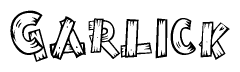 The clipart image shows the name Garlick stylized to look like it is constructed out of separate wooden planks or boards, with each letter having wood grain and plank-like details.