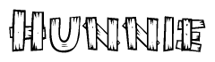 The clipart image shows the name Hunnie stylized to look as if it has been constructed out of wooden planks or logs. Each letter is designed to resemble pieces of wood.