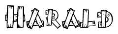 The image contains the name Harald written in a decorative, stylized font with a hand-drawn appearance. The lines are made up of what appears to be planks of wood, which are nailed together