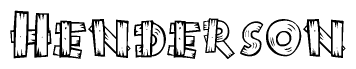 The image contains the name Henderson written in a decorative, stylized font with a hand-drawn appearance. The lines are made up of what appears to be planks of wood, which are nailed together