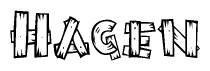 The clipart image shows the name Hagen stylized to look as if it has been constructed out of wooden planks or logs. Each letter is designed to resemble pieces of wood.