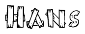 The image contains the name Hans written in a decorative, stylized font with a hand-drawn appearance. The lines are made up of what appears to be planks of wood, which are nailed together