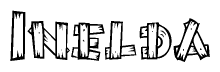 The image contains the name Inelda written in a decorative, stylized font with a hand-drawn appearance. The lines are made up of what appears to be planks of wood, which are nailed together