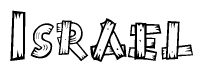The image contains the name Israel written in a decorative, stylized font with a hand-drawn appearance. The lines are made up of what appears to be planks of wood, which are nailed together