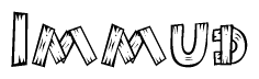 The image contains the name Immud written in a decorative, stylized font with a hand-drawn appearance. The lines are made up of what appears to be planks of wood, which are nailed together