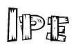 The clipart image shows the name Ipe stylized to look as if it has been constructed out of wooden planks or logs. Each letter is designed to resemble pieces of wood.