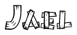 The clipart image shows the name Jael stylized to look as if it has been constructed out of wooden planks or logs. Each letter is designed to resemble pieces of wood.
