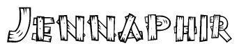 The image contains the name Jennaphir written in a decorative, stylized font with a hand-drawn appearance. The lines are made up of what appears to be planks of wood, which are nailed together