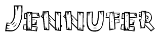 The clipart image shows the name Jennufer stylized to look as if it has been constructed out of wooden planks or logs. Each letter is designed to resemble pieces of wood.