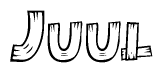 The image contains the name Juul written in a decorative, stylized font with a hand-drawn appearance. The lines are made up of what appears to be planks of wood, which are nailed together