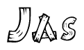 The clipart image shows the name Jas stylized to look like it is constructed out of separate wooden planks or boards, with each letter having wood grain and plank-like details.