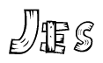 The image contains the name Jes written in a decorative, stylized font with a hand-drawn appearance. The lines are made up of what appears to be planks of wood, which are nailed together