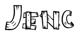 The clipart image shows the name Jenc stylized to look like it is constructed out of separate wooden planks or boards, with each letter having wood grain and plank-like details.