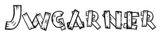 The clipart image shows the name Jwgarner stylized to look as if it has been constructed out of wooden planks or logs. Each letter is designed to resemble pieces of wood.
