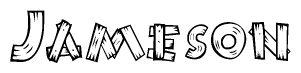 The clipart image shows the name Jameson stylized to look as if it has been constructed out of wooden planks or logs. Each letter is designed to resemble pieces of wood.