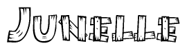 The image contains the name Junelle written in a decorative, stylized font with a hand-drawn appearance. The lines are made up of what appears to be planks of wood, which are nailed together