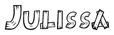 The clipart image shows the name Julissa stylized to look like it is constructed out of separate wooden planks or boards, with each letter having wood grain and plank-like details.