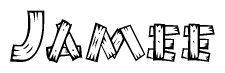The clipart image shows the name Jamee stylized to look as if it has been constructed out of wooden planks or logs. Each letter is designed to resemble pieces of wood.