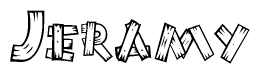 The clipart image shows the name Jeramy stylized to look like it is constructed out of separate wooden planks or boards, with each letter having wood grain and plank-like details.
