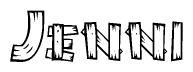 The clipart image shows the name Jenni stylized to look like it is constructed out of separate wooden planks or boards, with each letter having wood grain and plank-like details.