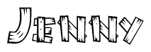 The image contains the name Jenny written in a decorative, stylized font with a hand-drawn appearance. The lines are made up of what appears to be planks of wood, which are nailed together