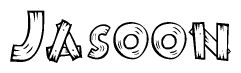 The image contains the name Jasoon written in a decorative, stylized font with a hand-drawn appearance. The lines are made up of what appears to be planks of wood, which are nailed together