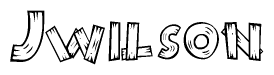 The image contains the name Jwilson written in a decorative, stylized font with a hand-drawn appearance. The lines are made up of what appears to be planks of wood, which are nailed together