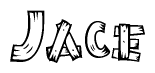 The image contains the name Jace written in a decorative, stylized font with a hand-drawn appearance. The lines are made up of what appears to be planks of wood, which are nailed together