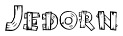 The clipart image shows the name Jedorn stylized to look as if it has been constructed out of wooden planks or logs. Each letter is designed to resemble pieces of wood.