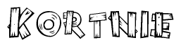 The clipart image shows the name Kortnie stylized to look as if it has been constructed out of wooden planks or logs. Each letter is designed to resemble pieces of wood.