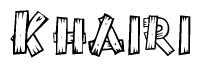 The clipart image shows the name Khairi stylized to look as if it has been constructed out of wooden planks or logs. Each letter is designed to resemble pieces of wood.