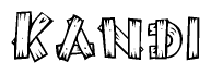 The clipart image shows the name Kandi stylized to look as if it has been constructed out of wooden planks or logs. Each letter is designed to resemble pieces of wood.